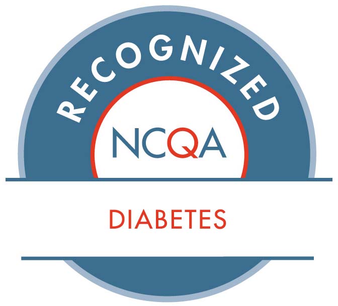 National Committee for Quality Assurance (NCQA) badge with text reading, NCQA recognized, diabetes.
